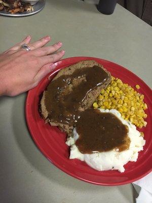 Smoked meatloaf as a big as your hand. Light texture