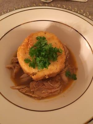 Polenta Spoonbread braised rabbit