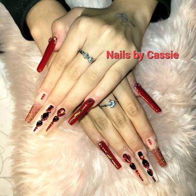 Red long blinged out beauties by Cassie