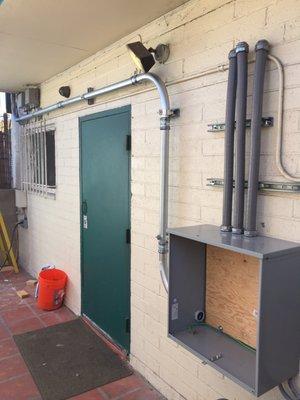 Special project for a Financial firm, WAVE.BAND ran conduit, steel box, power and backboard in preparation for our 200M service.