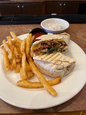 Crispy Grilled Chicken Wrap with herb crusted fries