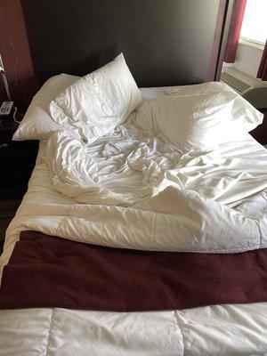 Separate beds for honeymoon- sheets pop off both beds. Didn't have a King size room