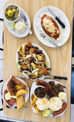 Beef Soup, Lasagna, Bandeja Paisa, Picada grande Antojitos: Empanadas colombianas, Empanadas Ticas, Chicharrón, Chorizo, Salami