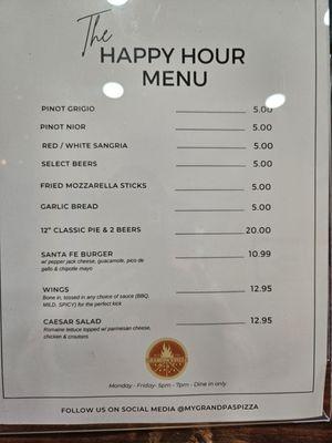 Happy Hour menu