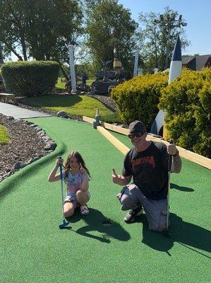 We both got a hole in one on our first shot on the first hole. No lie