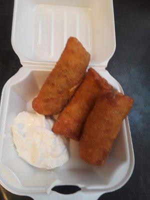 Gyro Bites. Gyro meat egg roll with Tzatziki sauce