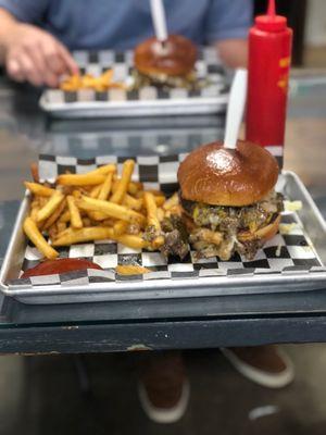 Philly Chuck Burger and garlic fries.