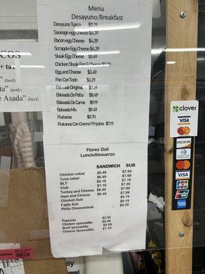 Menu and prices