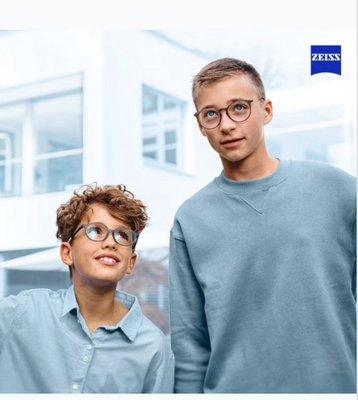 ZEISS branded lenses available. Ask for the SmartLife Young customized for ages 6-19 years old.