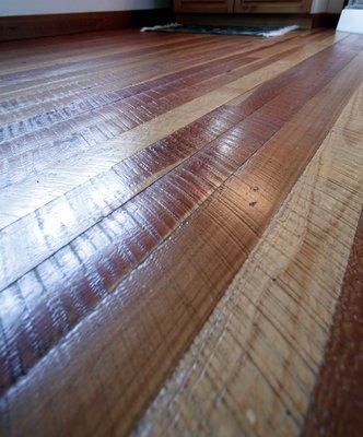 Circle sawn Douglas Fir flooring in a magnificent timber frame home.