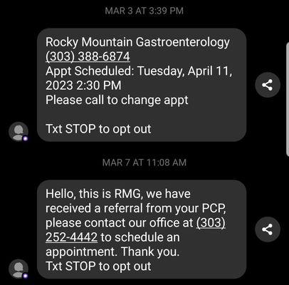 I scheduled an appointment online, ensuring to tell them that I had a referral. They STILL spammed me for a MONTH.