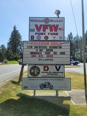 Sign board for VFW Post 7392 in Oak Harbor, WA on Whidbey Island