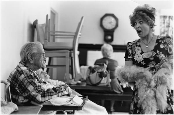 Performer Patti Newman at Greenbrae Convalescent in 1981. Bread & Roses brings about 200 shows a year to seniors.