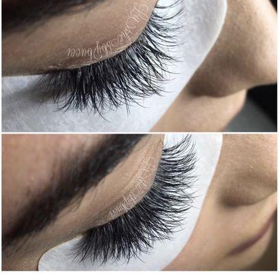 Before and after 2 week American Volume Fill. Look how fantastic my lashes look after two weeks and how much better they look after my fill!