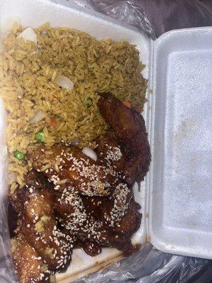 Sesame chicken and fried rice