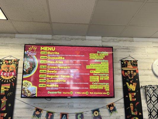 Menu Board - food truck style - they do server a la carte tacos but they are overpriced, as is all of the food here.