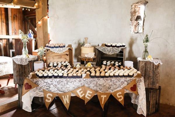 The dessert table for a wedding at Blue Hound Farm.