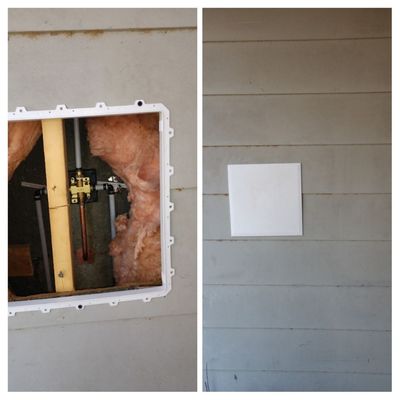 Service panel installed for a bath valve that needed replacing that was against an exterior wall.