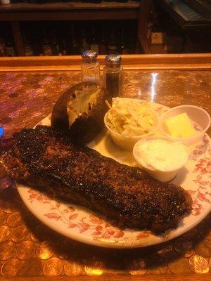 New York Strip , Baked Pot , and Slaw