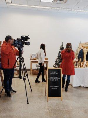 Owner, Jessica Wert, being interviewed by Channel 12 news on our Grand Opening at The Exchange!