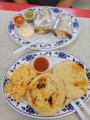 Pupusas and beef burrito