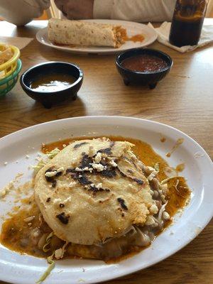 Gordita with shredded beef and chorizo burrito