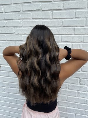 Caramel balayage with a trim.