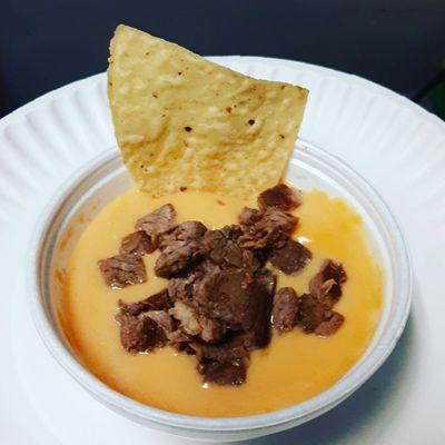 Queso with carne asada.