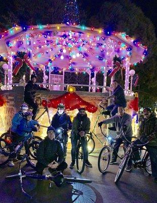 Went on a ride with Jules on monthly Friday night ride he's in the back on his new tall bike made of bamboo