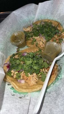 Chicken tacos with onion + cilantro