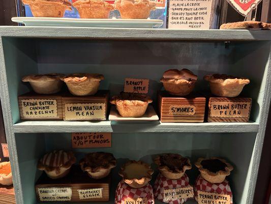 A variety of $5 pies on a Saturday in February