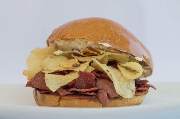 Try some local flavor with: The Berks!!!  Fried Lebanon Bologna, cream cheese, apple butter, and potato chips on a grilled potato roll.