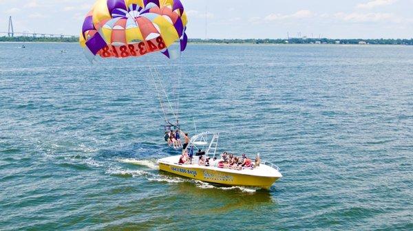 Landing back on the Parasail boat.  Take off from the boat and land back on the boat!