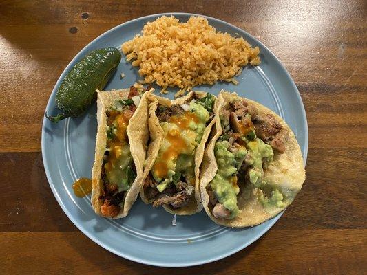 Tacos: Pastor, Asada, Pollo Asada