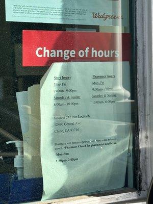 Change of store hours