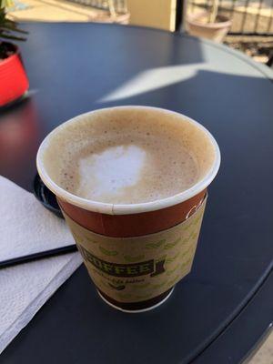 Very tasty latte on the shady patio.