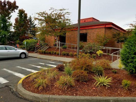 Secure parent entrance at the back of the building