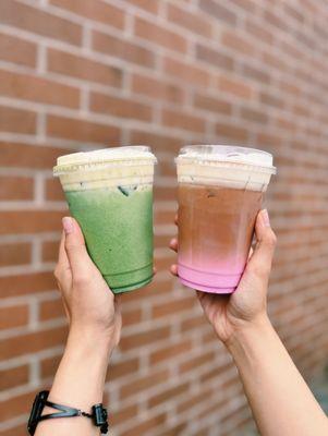 Banana Cream Matcha Latte and Strawberry Sakura Latte