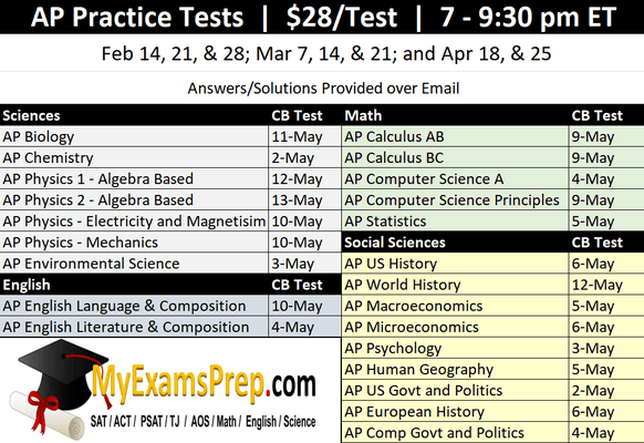 Mar 7, 14, & 21; and Apr 18, & 25
 
 MyExamsPrep