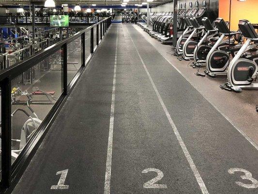 Run or walk your way to fitness regardless of the weather on our indoor track