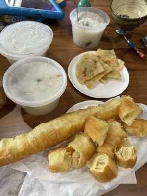 Got congee, Chinese donut and onion pancake to go with