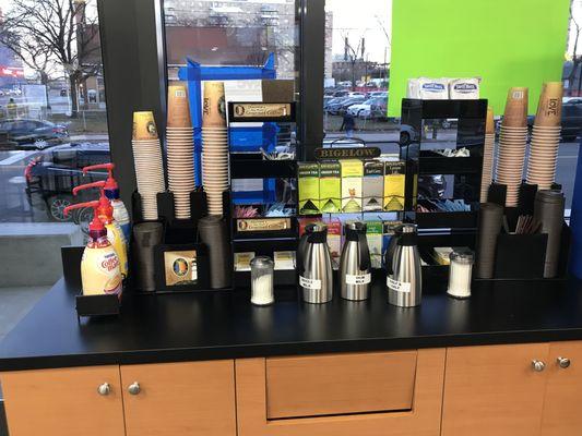 Full coffee station! Ask us for Almond & Soy milk if that's more your thing.