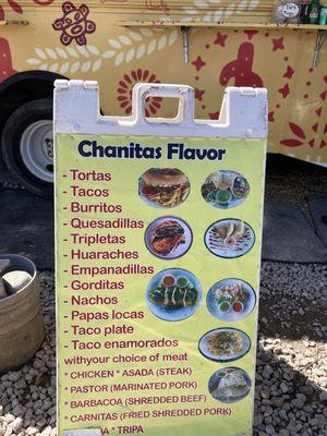 Menu on the outside of food truck