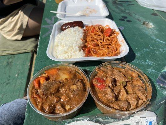 Calderetta, menudo, Filipino spaghetti, longanisa