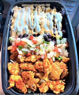 A delicious chicken bowl awaits you at Meat & Bite in Raleigh, NC! We offer online delivery and pickup via DoorDash, UberEats, and GrubHub.