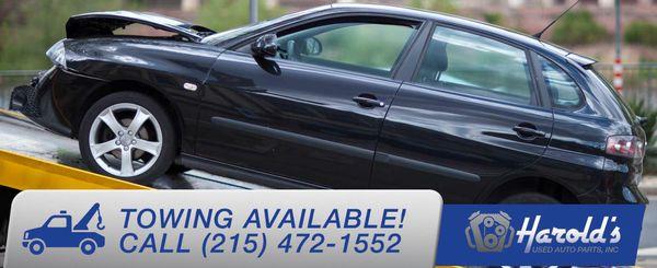 Harold's Used Auto Parts, Inc flat bed towing is available (8 AM - 4 PM ) CALL:  (215) 472-1552