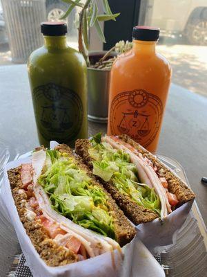 Juices + Deli Turkey Sandwich on Sweet Wheat w/ chipotle