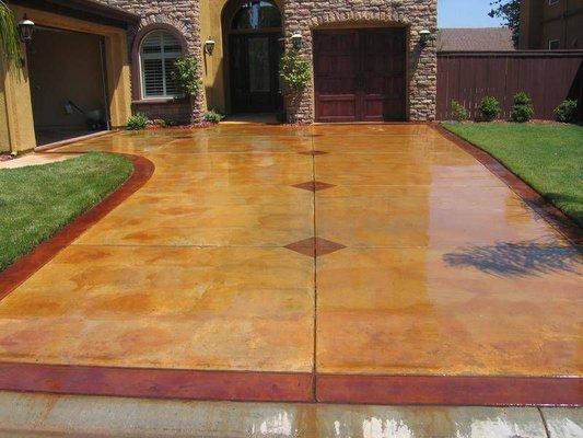 Stamped and stained  concrete.