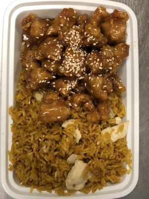 Sesame chicken combination with chicken fried rice