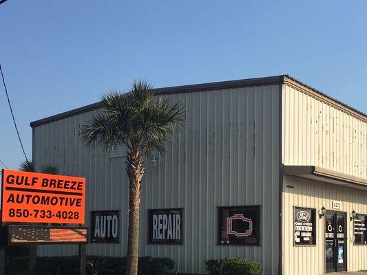 This is the view of our shop from the road! Welcome to Gulf Breeze Automotive! We built this business for you, our customers!